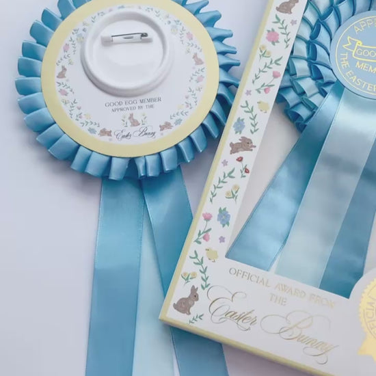 Blue three tier satin ribbon easter good egg member rosette award Perfect for Easter Baskets