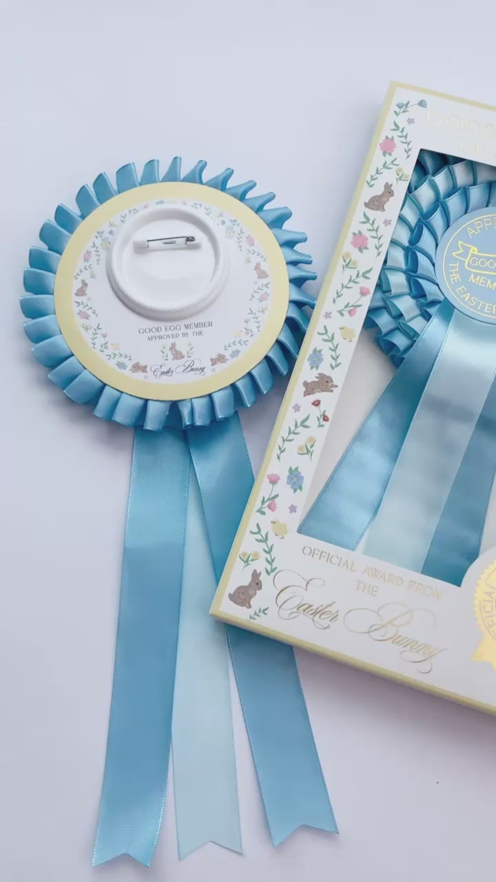 Blue three tier satin ribbon easter good egg member rosette award Perfect for Easter Baskets