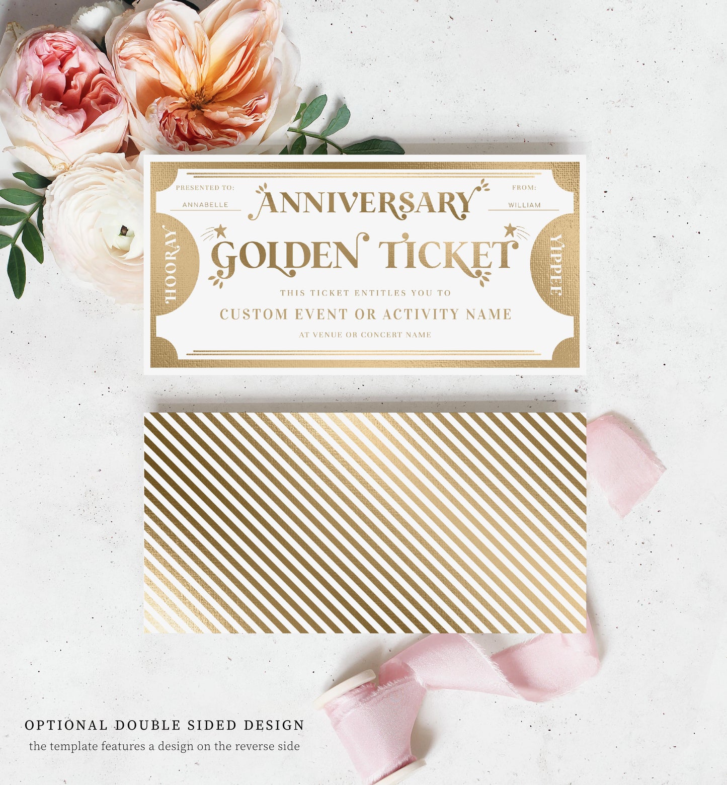 Golden Ticket Gold | Printable Anniversary Custom Gift Voucher Template