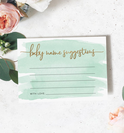 Watercolour Green | Printable Baby Name Suggestion Game