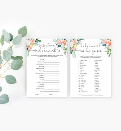 Afternoon Blooms | Printable Baby Shower Games Bundle Template - Black Bow Studio