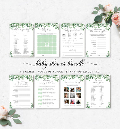 Everly Greenery | Printable Baby Shower Games Bundle