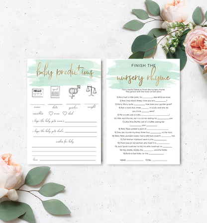 Watercolour Green | Printable Baby Shower Games Bundle