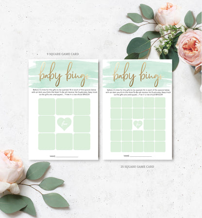 Watercolour Green | Printable Baby Shower Games Bundle