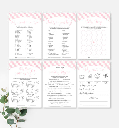 Stripe Pink | Printable Baby Shower Games Bundle - Black Bow Studio