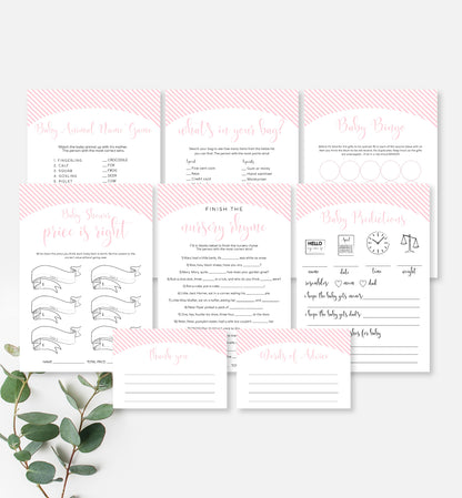 Stripe Pink | Printable Baby Shower Games Bundle - Black Bow Studio