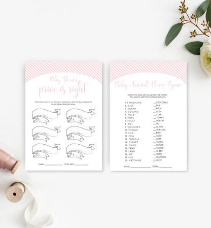 Stripe Pink | Printable Baby Shower Games Bundle - Black Bow Studio