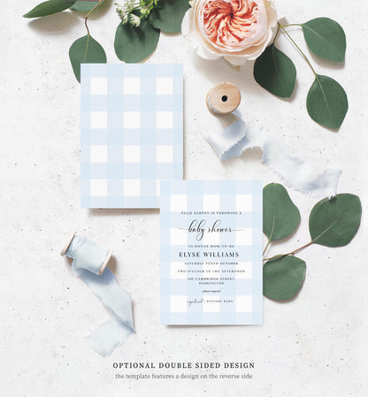 Gingham Blue | Printable Baby Shower Invitation Suite - Black Bow Studio