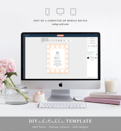 Gingham Peach Pumpkin | Printable Baby Shower Invitation Suite