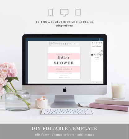 Stripe Pink | Printable Baby Shower Invitation - Black Bow Studio