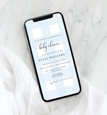 Gingham Blue | Smartphone Baby Shower Invitation Template