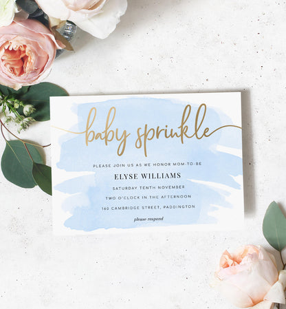 Watercolour Blue | Printable Baby Sprinkle Invitation - Black Bow Studio