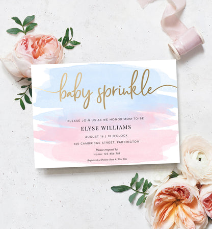 Watercolour Pink Blue | Printable Baby Sprinkle Invitation