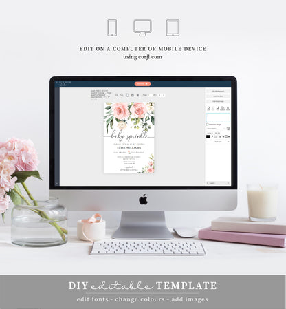 Darcy Floral Pink | Printable Baby Shower Invitation Template Suite