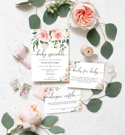 Darcy Floral Pink | Printable Baby Shower Invitation Template Suite