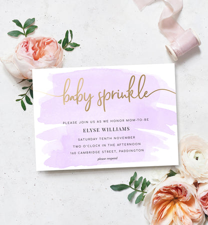 Watercolour Purple | Printable Baby Sprinkle Invitation - Black Bow Studio