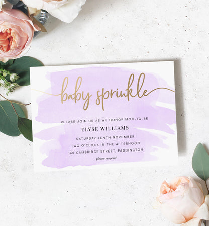 Watercolour Purple | Printable Baby Sprinkle Invitation - Black Bow Studio