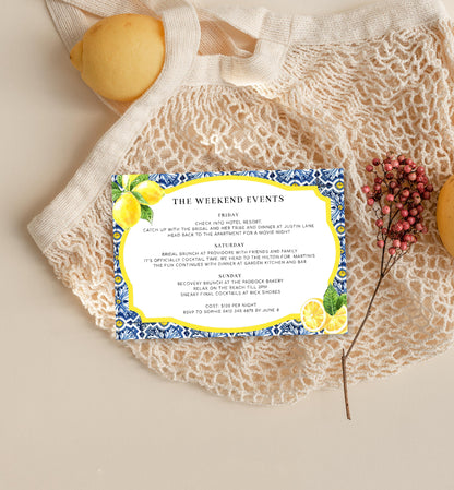 Positano Lemons | Printable Bachelorette Weekend Invitation Suite Template - Black Bow Studio