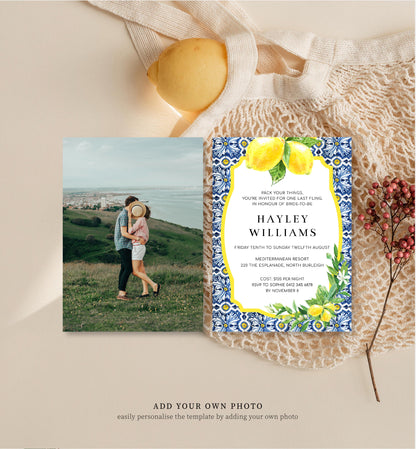 Positano Lemons | Printable Bachelorette Weekend Invitation Suite Template - Black Bow Studio