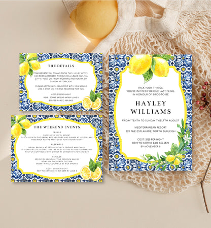 Positano Lemons | Printable Bachelorette Weekend Invitation Suite Template - Black Bow Studio