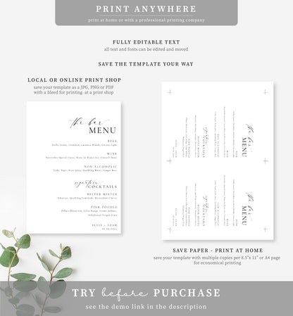 Ellesmere White | Printable Bar Menu Sign Template