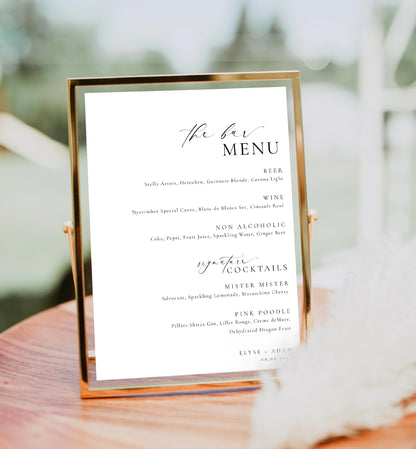 Wedding Bar Menu Template, Elegant Wedding Drinks Menu, Editable Modern Minimalist Wedding Bar Menu, Printable Drinks Menu, Ellesmere