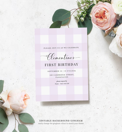 Gingham Blue | Printable Birthday Invitation Template