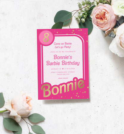 Barbie Party Hot Pink Gold | Printable Birthday Invitation Template