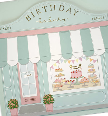 Birthday Bakery Blue Gold | Birthday Greeting Card