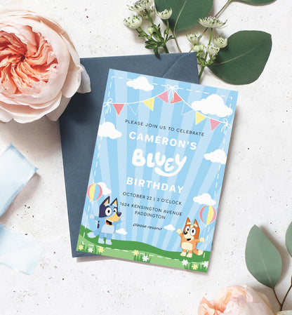 Bluey Blue | Printable Birthday Invitation Template - Black Bow Studio