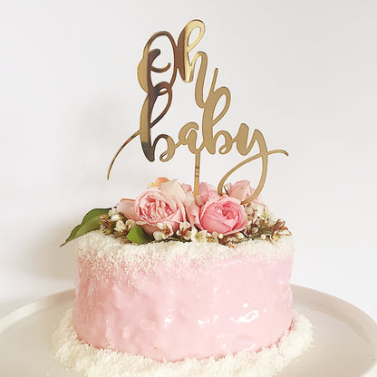 Cake Topper Gold Mirror Acrylic | Oh Baby - Black Bow Studio