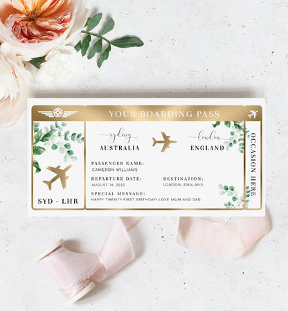 Ferras Blossom Greenery | Printable Boarding Pass - Black Bow Studio