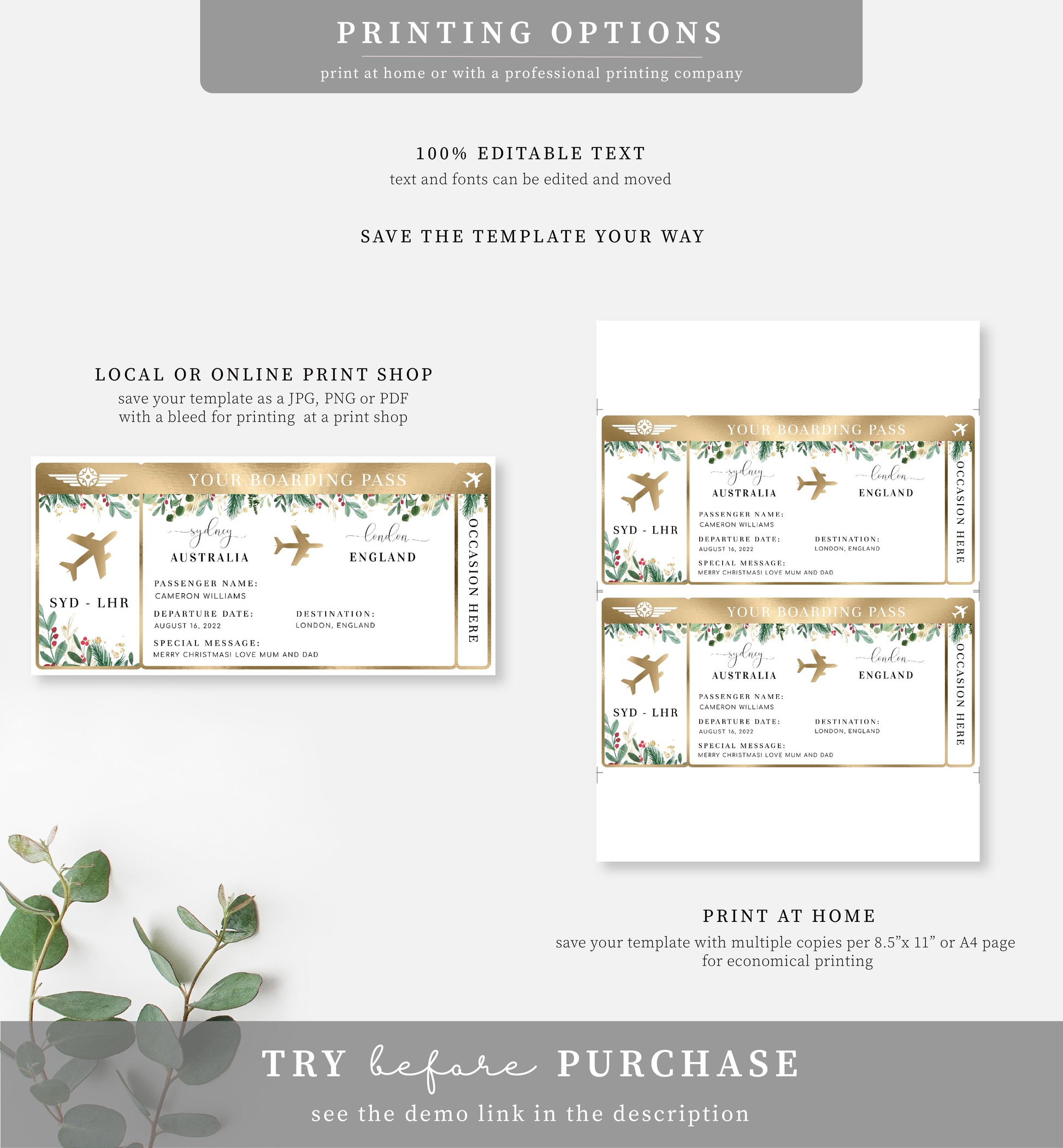 Merriment Christmas | Printable Christmas Boarding Pass - Black Bow Studio