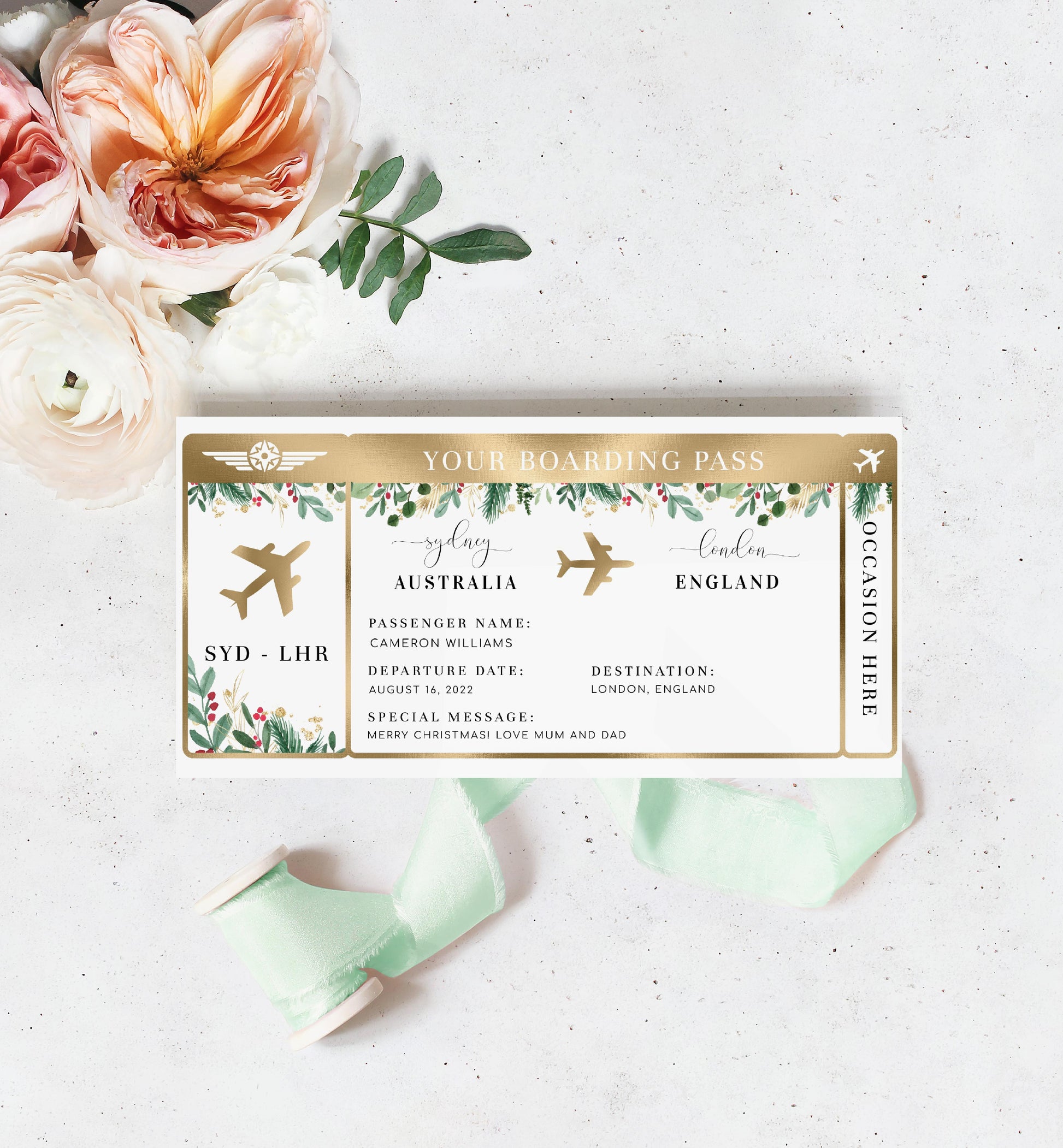 Merriment Christmas | Printable Christmas Boarding Pass - Black Bow Studio