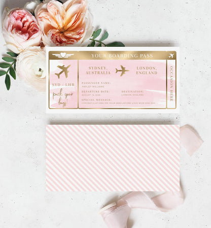 Watercolour Pink | Printable Boarding Pass - Black Bow Studio