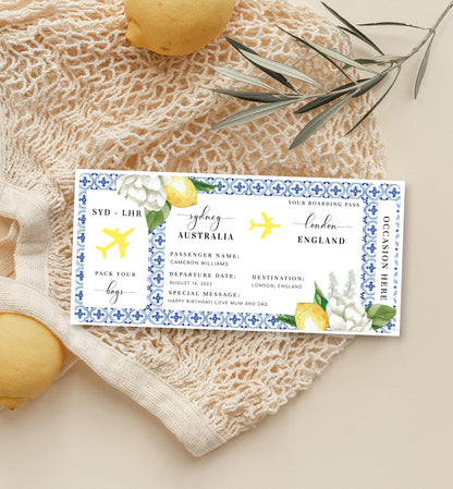 The Med Lemons | Printable Boarding Pass - Black Bow Studio