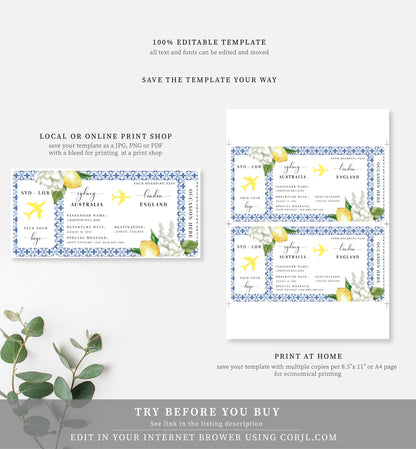 The Med Lemons | Printable Boarding Pass - Black Bow Studio