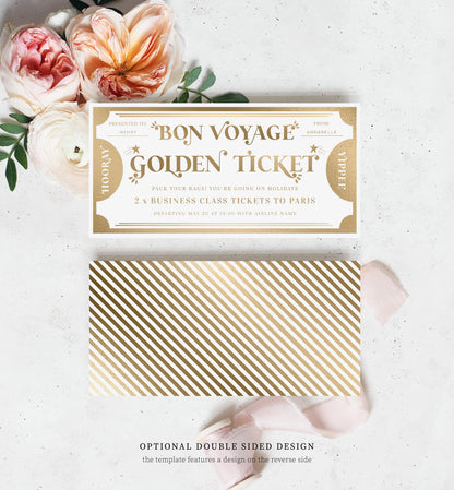 Golden Ticket Gold | Printable Bon Voyage Custom Gift Voucher Template