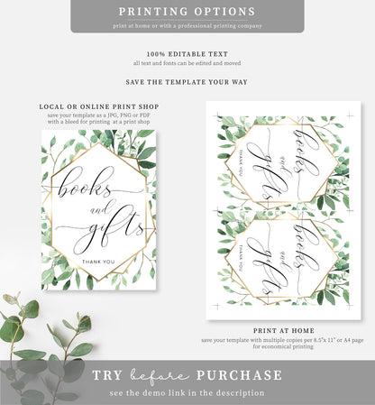 Everly Greenery | Printable Books & Gifts Sign Template