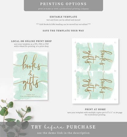 Watercolour Green | Printable Books & Gifts Sign