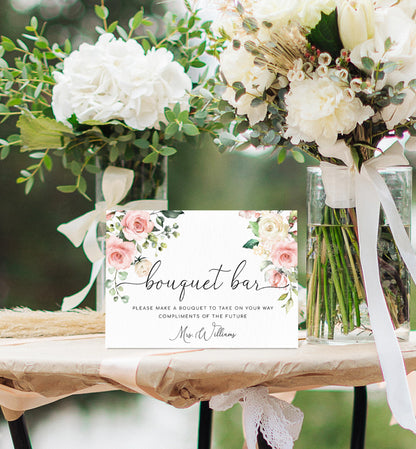 Darcy Floral Pink | Printable Bouquet Bar Sign Template