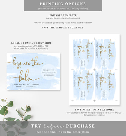 Watercolour Blue | Printable Boys Are The Balm Favour Card