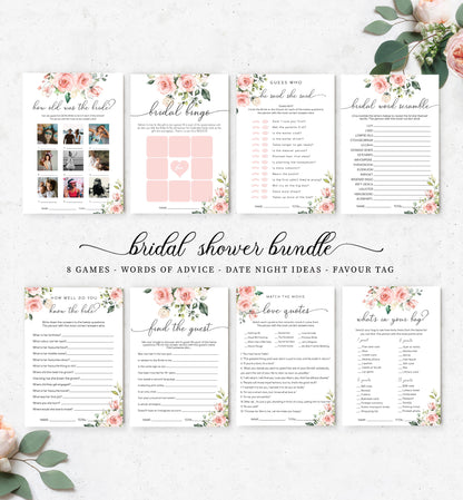 Darcy Floral Pink | Printable Bridal Shower Games Bundle Template - Black Bow Studio