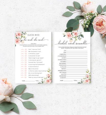 Darcy Floral Pink | Printable Bridal Shower Games Bundle Template - Black Bow Studio