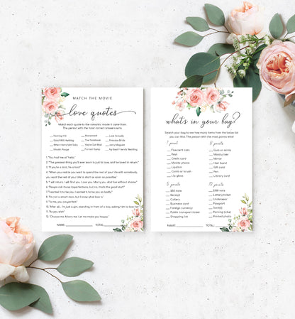 Darcy Floral Pink | Printable Bridal Shower Games Bundle Template - Black Bow Studio