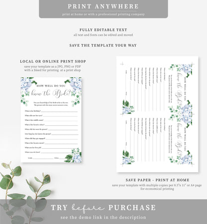 Ferras Blue | Printable Bridal Shower Games Bundle Template