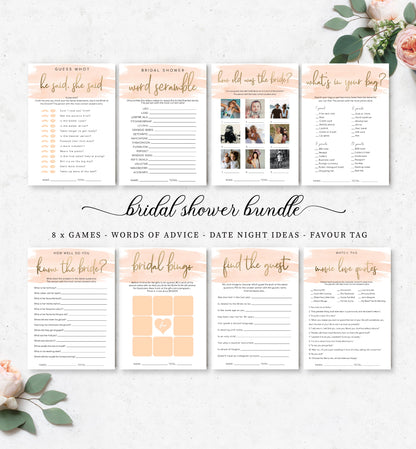 Watercolour Peach | Printable Bridal Shower Games Bundle