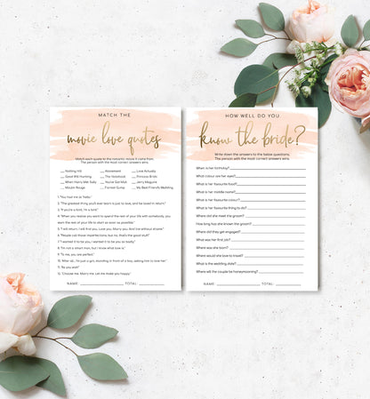 Watercolour Peach | Printable Bridal Shower Games Bundle