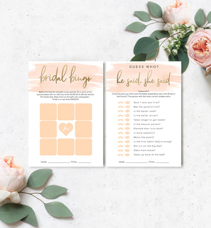 Watercolour Peach | Printable Bridal Shower Games Bundle