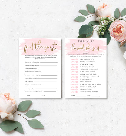 Watercolour Pink | Printable Bridal Shower Games Bundle Template